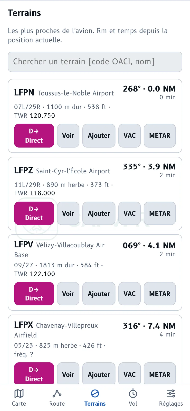 Liste des terrains proches : LFPN, LFPZ, LFPV, LFPX
